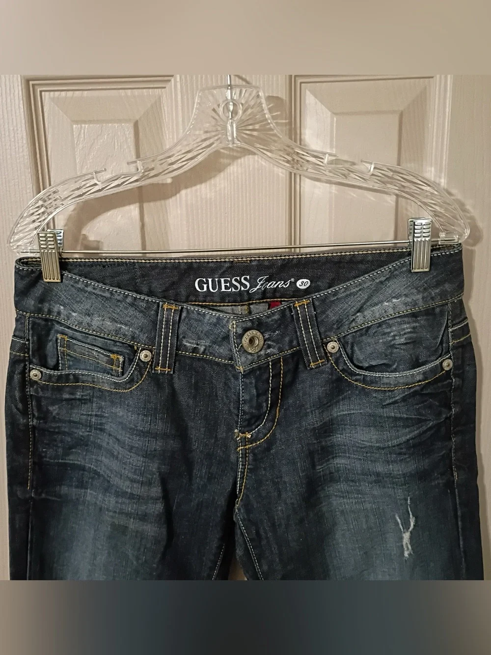 Guess Jeans Daredevil Boot Cut Y2K dark wash distressed jeans. Size 30.